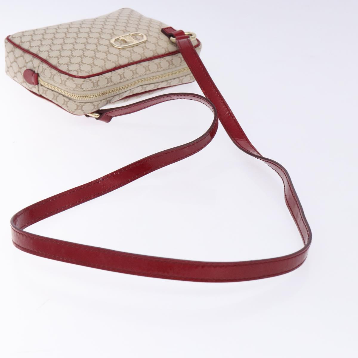 CELINE Macadam Canvas Shoulder Bag Beige Gold Auth gh228