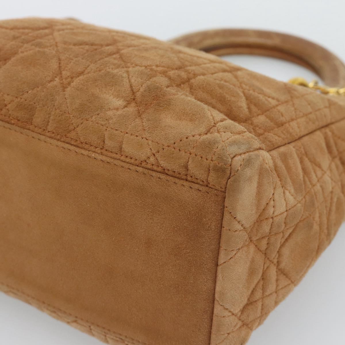 Christian Dior Canage Hand Bag Suede Brown Gold Tone Auth gh2284