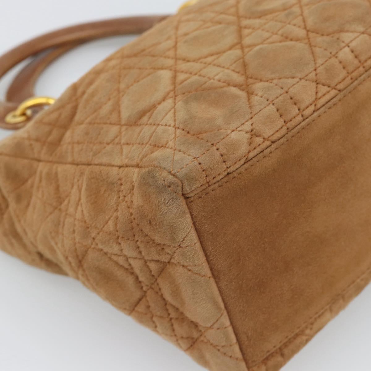 Christian Dior Canage Hand Bag Suede Brown Gold Tone Auth gh2284
