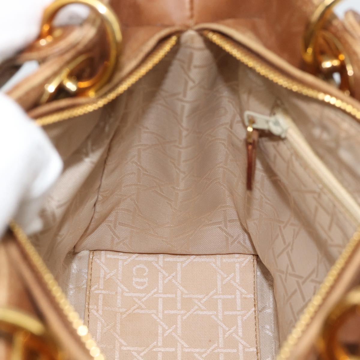 Christian Dior Canage Hand Bag Suede Brown Gold Tone Auth gh2284