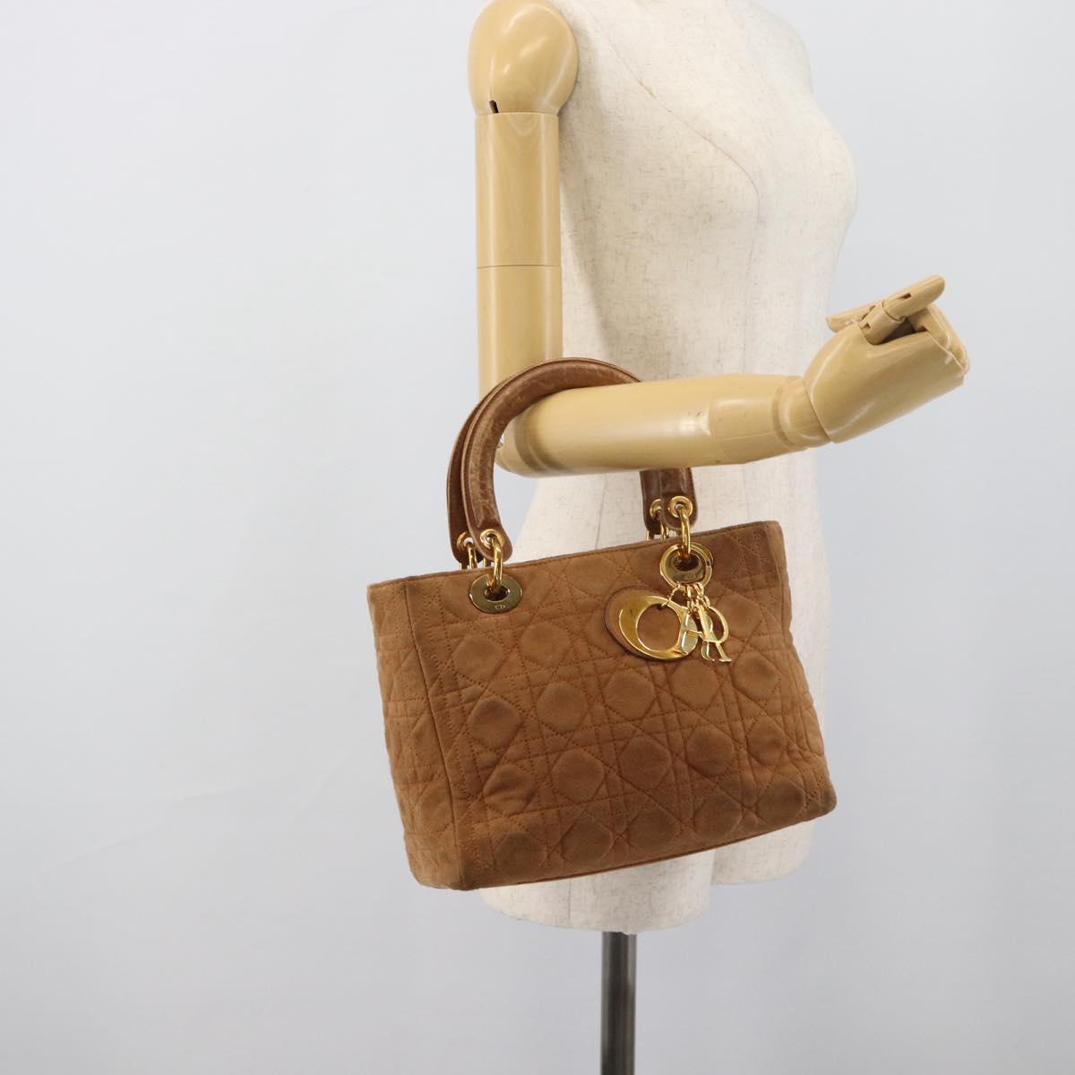 Christian Dior Canage Hand Bag Suede Brown Gold Tone Auth gh2284