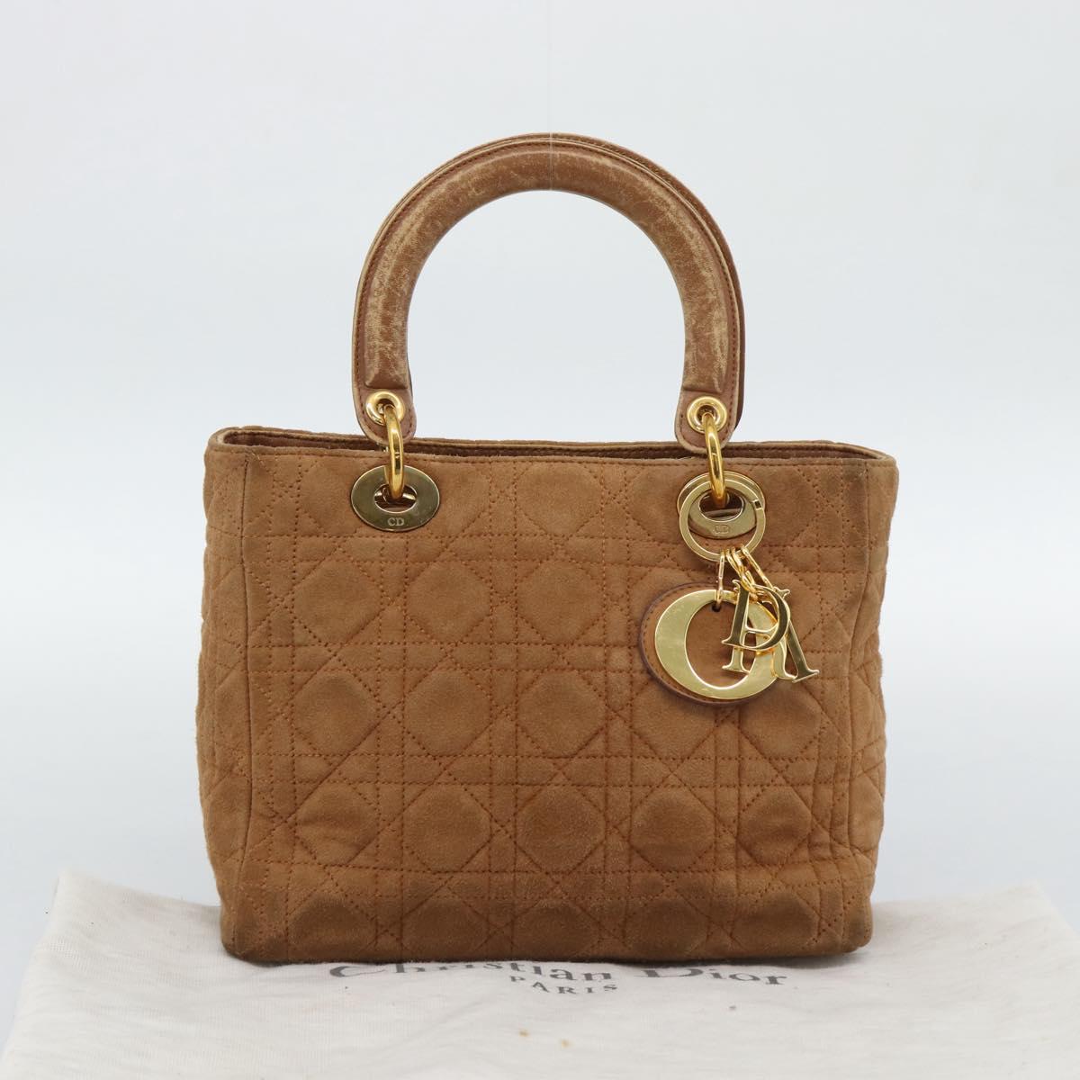 Christian Dior Canage Hand Bag Suede Brown Gold Tone Auth gh2284
