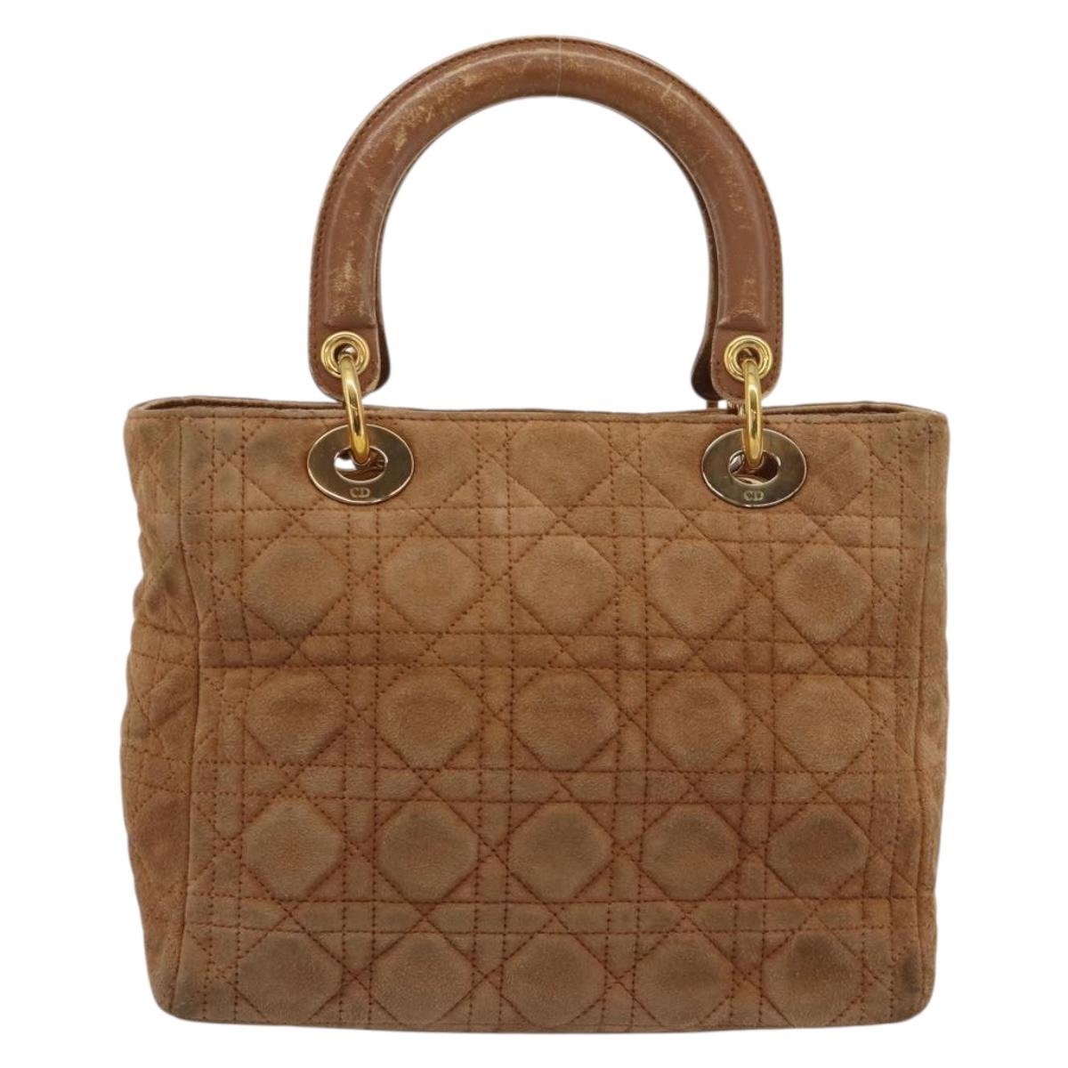 Christian Dior Canage Hand Bag Suede Brown Gold Tone Auth gh2284