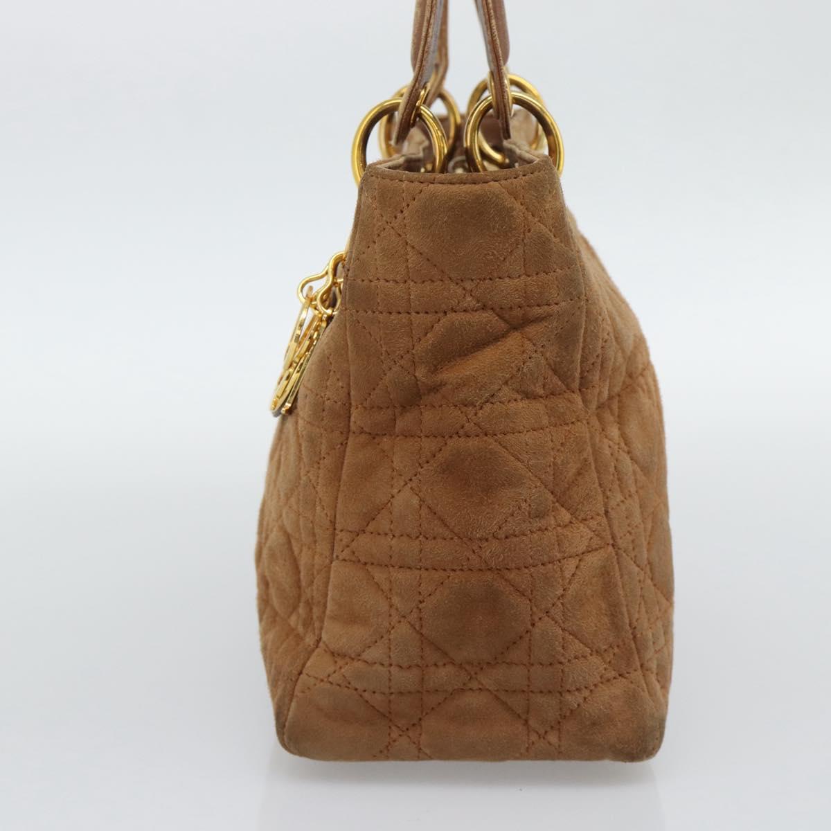 Christian Dior Canage Hand Bag Suede Brown Gold Tone Auth gh2284