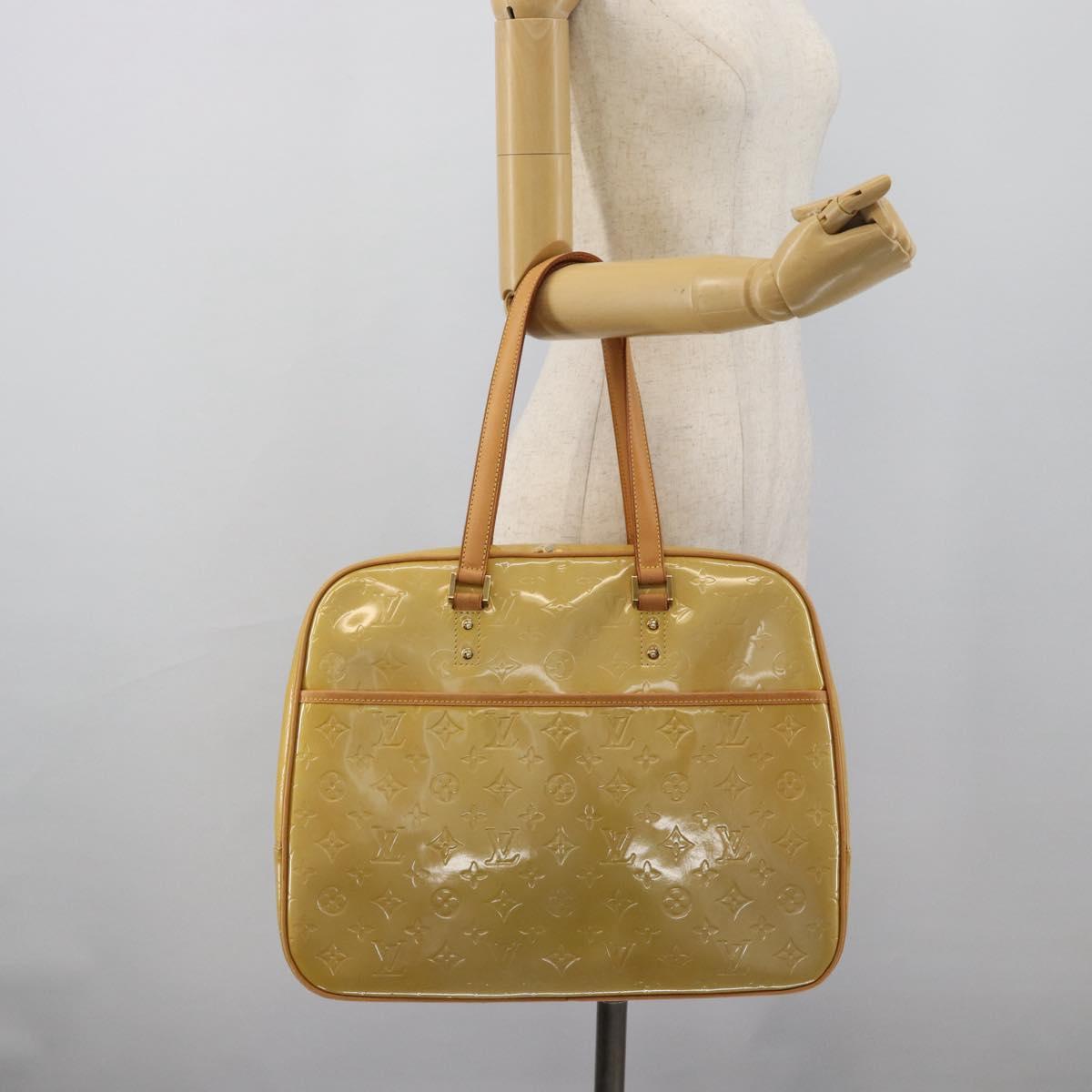 LOUIS VUITTON Monogram Vernis Sutton Boston Bag Beige M91139 LV Auth gh2285