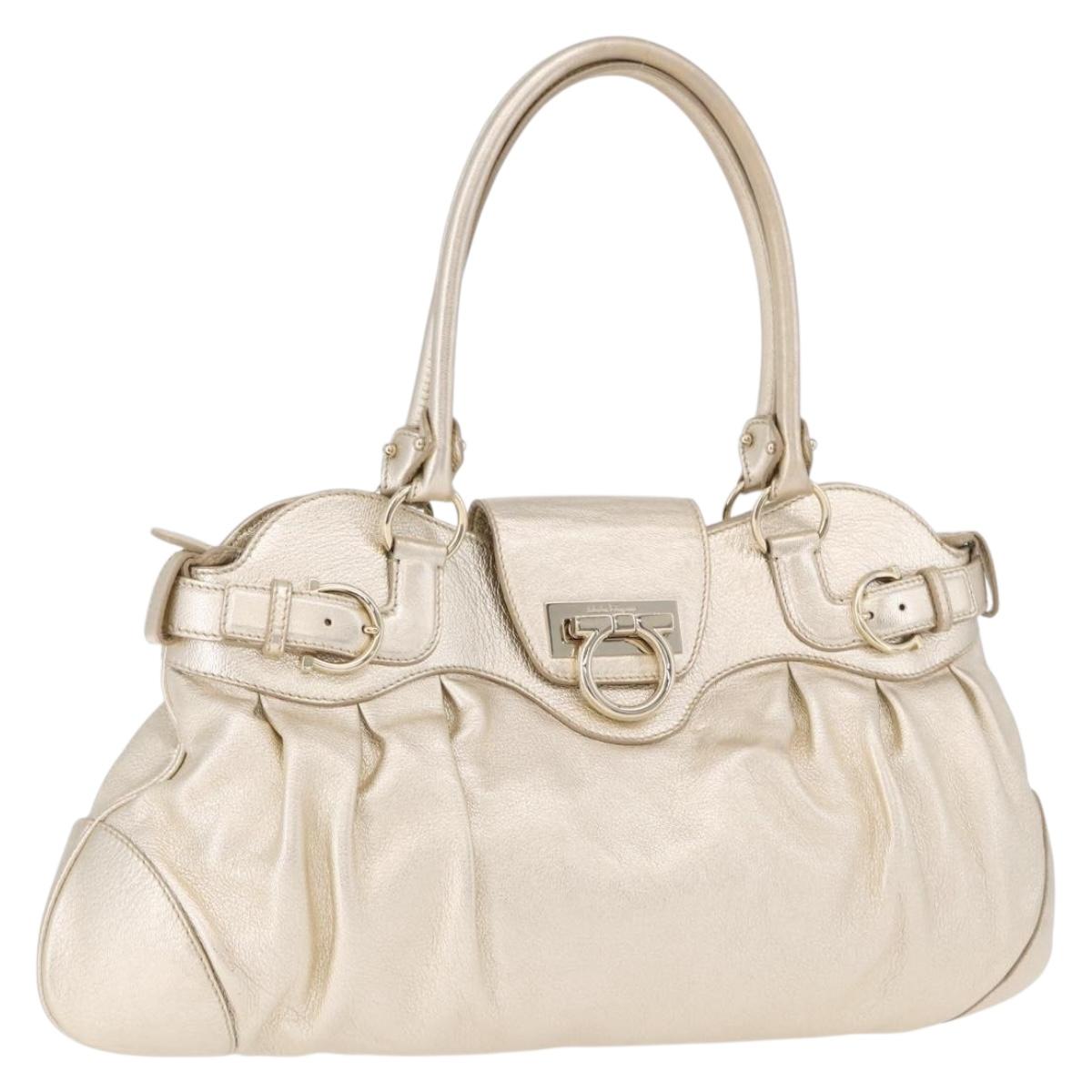Salvatore Ferragamo Gancini Tote Bag Leather Gold Auth gh2287A