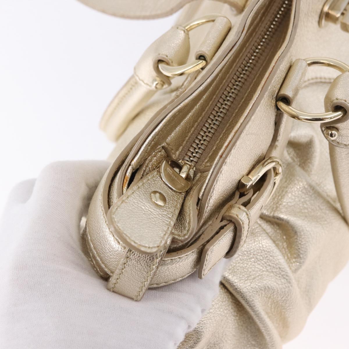 Salvatore Ferragamo Gancini Tote Bag Leather Gold Auth gh2287A