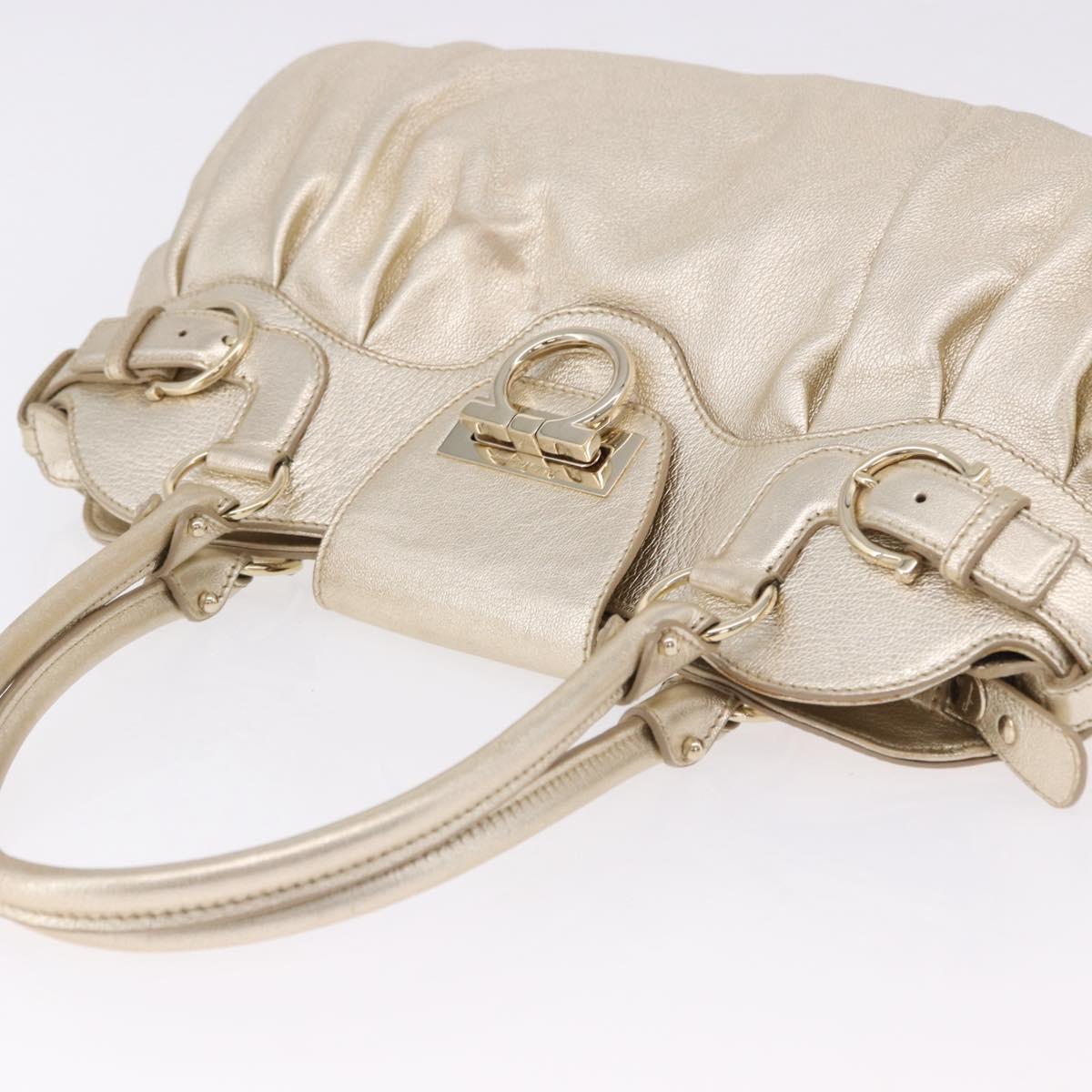 Salvatore Ferragamo Gancini Tote Bag Leather Gold Auth gh2287A