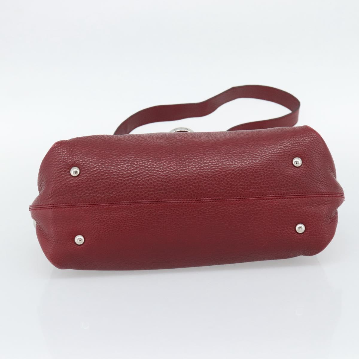 Salvatore Ferragamo Gancini Hand Bag Leather 2way Red Silver Auth gh2288A