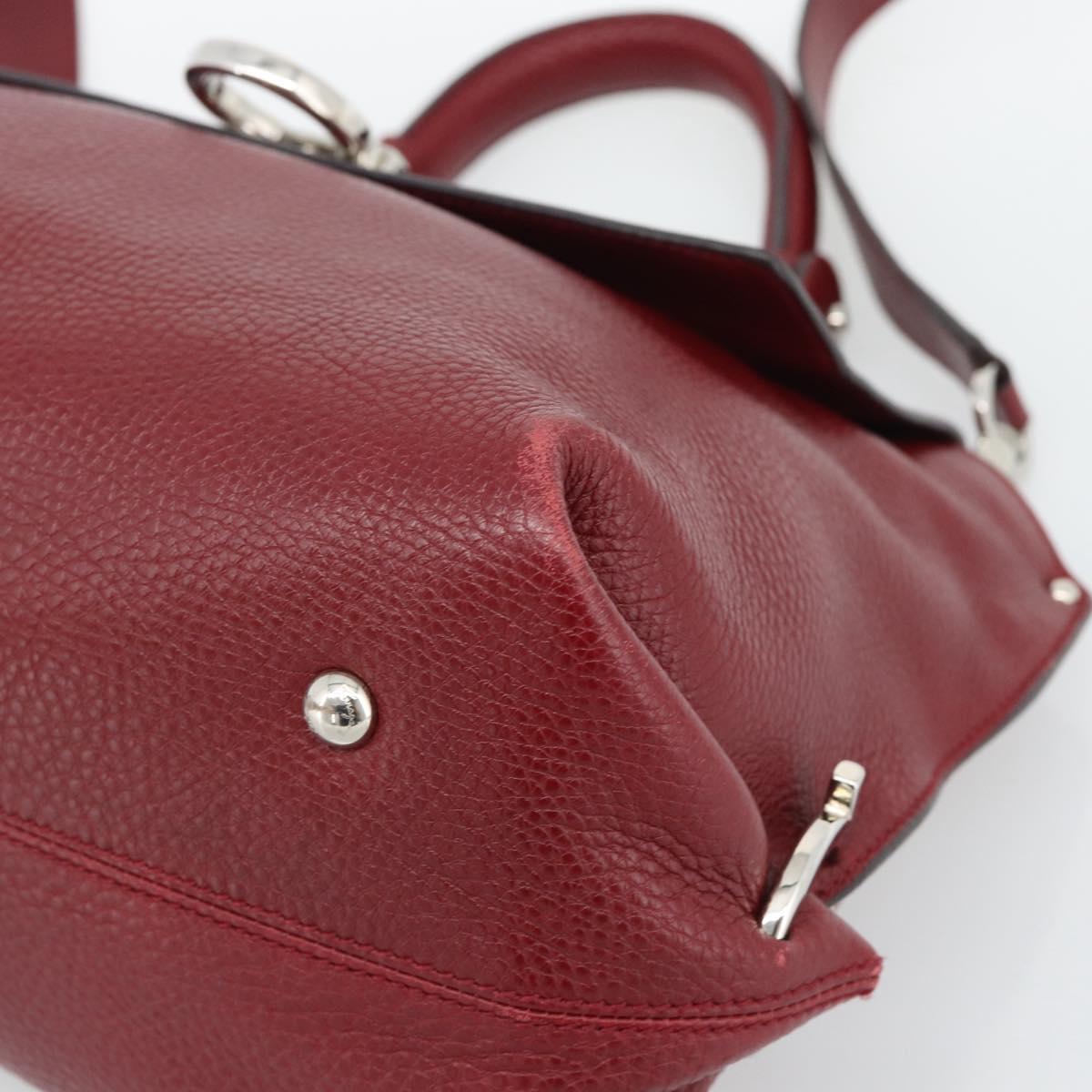 Salvatore Ferragamo Gancini Hand Bag Leather 2way Red Silver Auth gh2288A