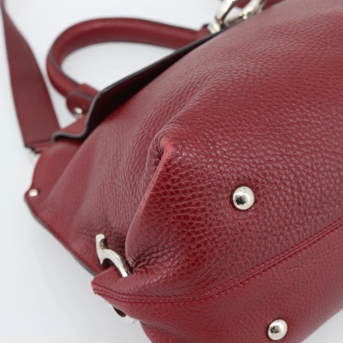 Salvatore Ferragamo Gancini Hand Bag Leather 2way Red Silver Auth gh2288A