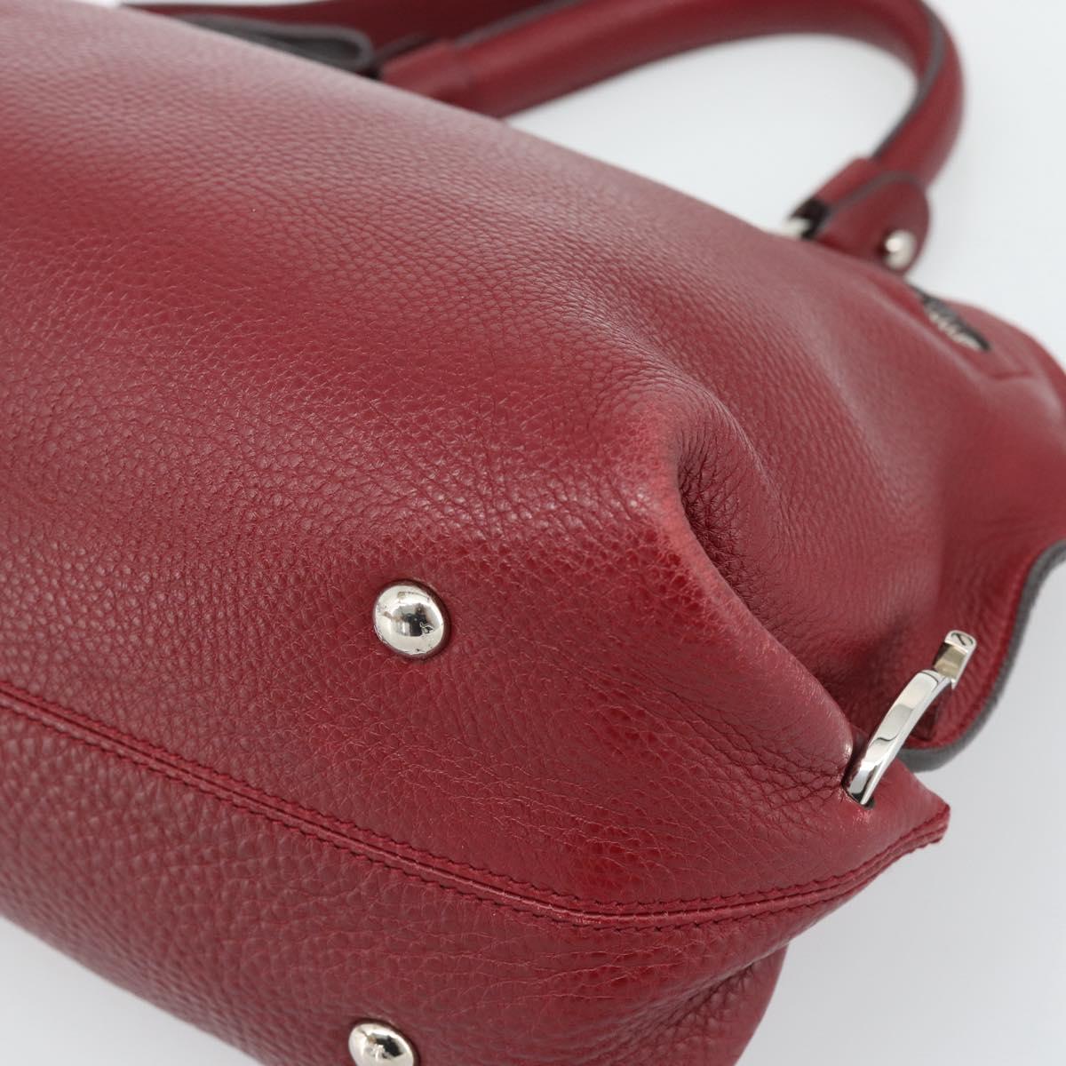 Salvatore Ferragamo Gancini Hand Bag Leather 2way Red Silver Auth gh2288A