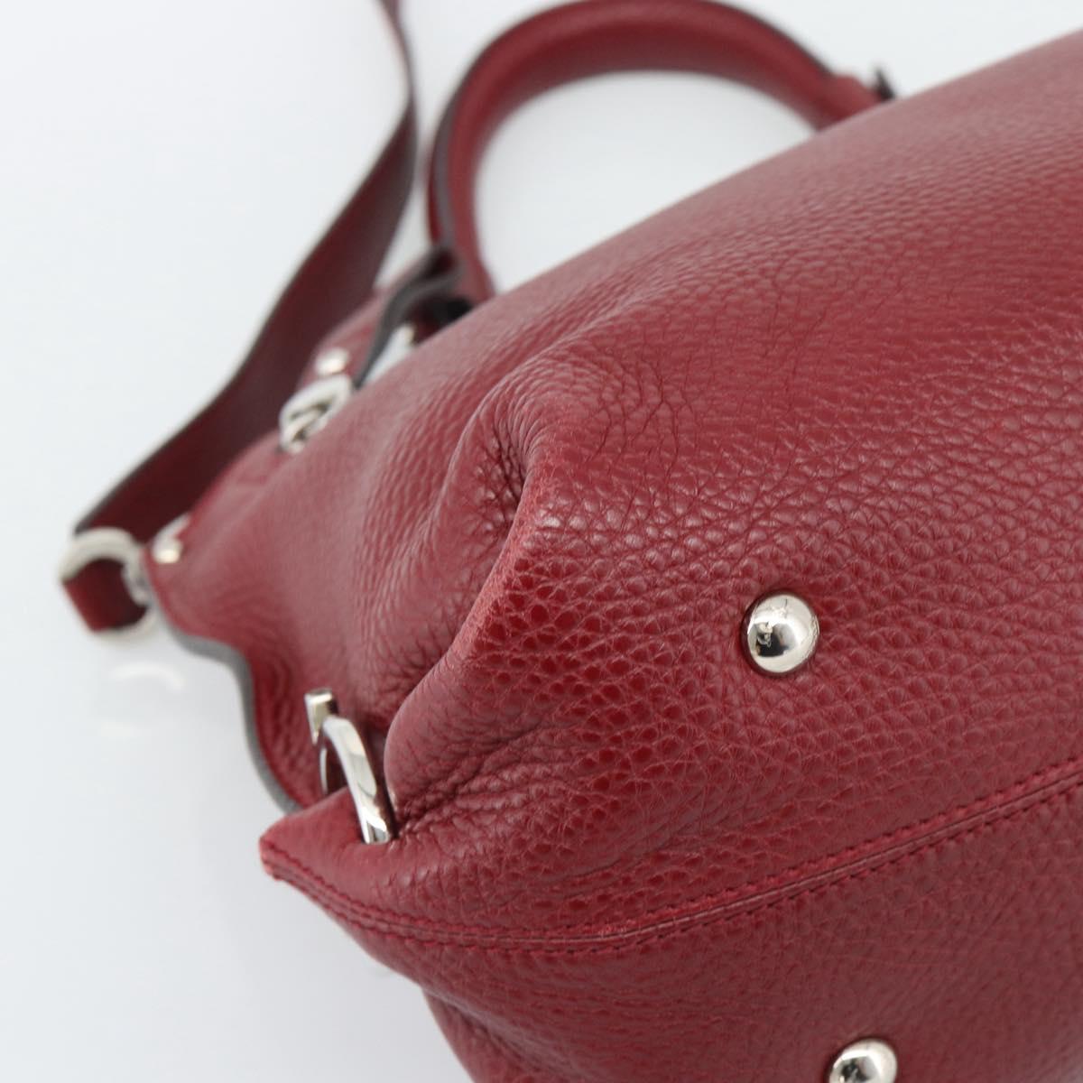 Salvatore Ferragamo Gancini Hand Bag Leather 2way Red Silver Auth gh2288A