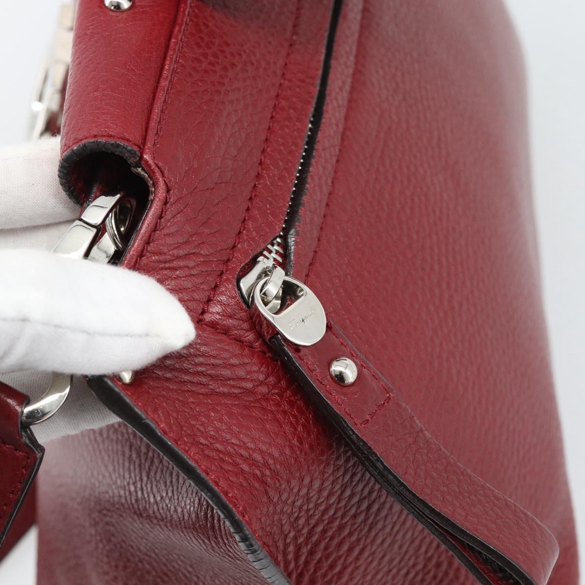 Salvatore Ferragamo Gancini Hand Bag Leather 2way Red Silver Auth gh2288A