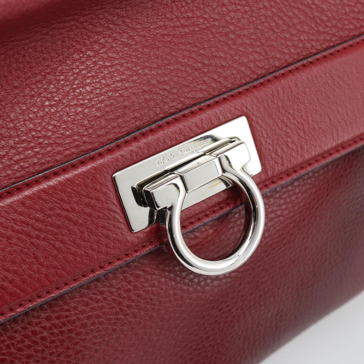 Salvatore Ferragamo Gancini Hand Bag Leather 2way Red Silver Auth gh2288A