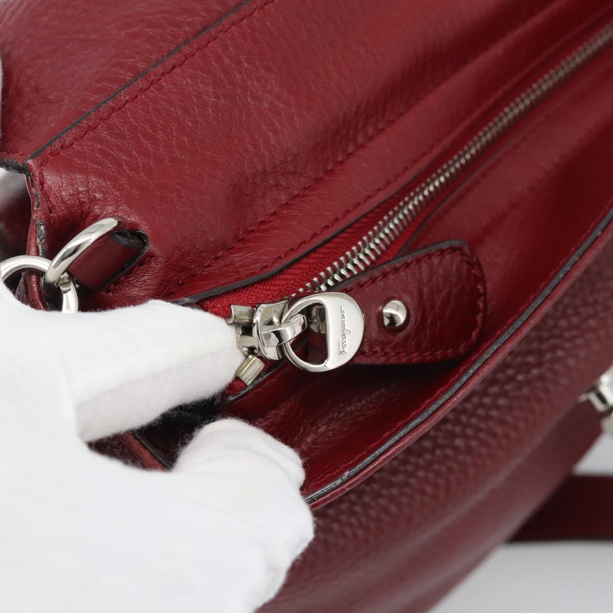 Salvatore Ferragamo Gancini Hand Bag Leather 2way Red Silver Auth gh2288A