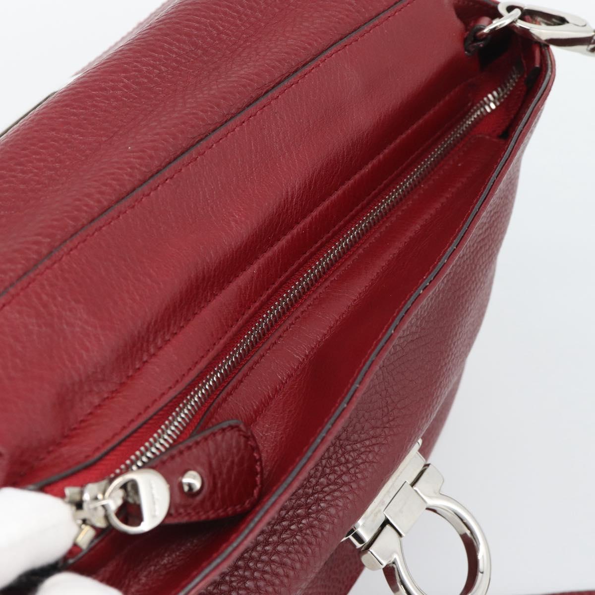 Salvatore Ferragamo Gancini Hand Bag Leather 2way Red Silver Auth gh2288A