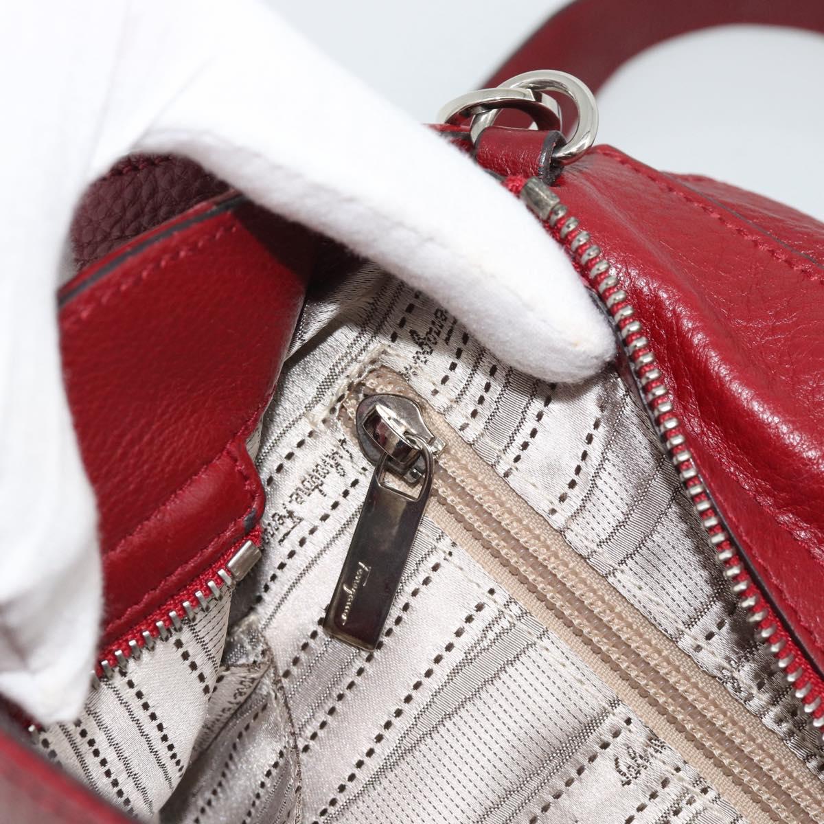 Salvatore Ferragamo Gancini Hand Bag Leather 2way Red Silver Auth gh2288A