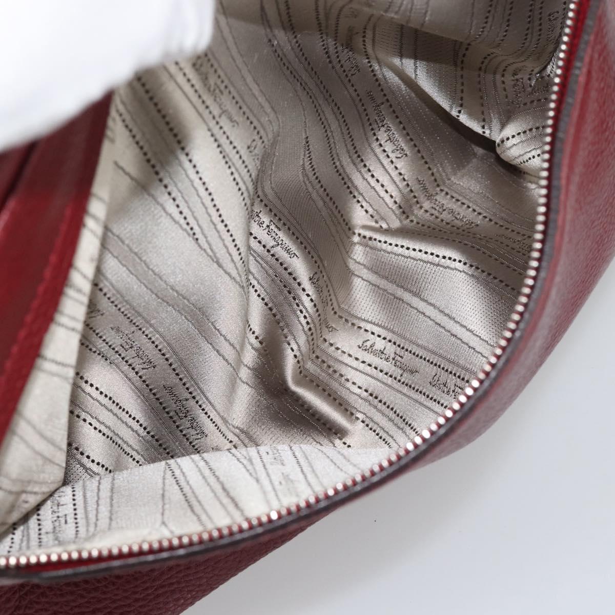 Salvatore Ferragamo Gancini Hand Bag Leather 2way Red Silver Auth gh2288A
