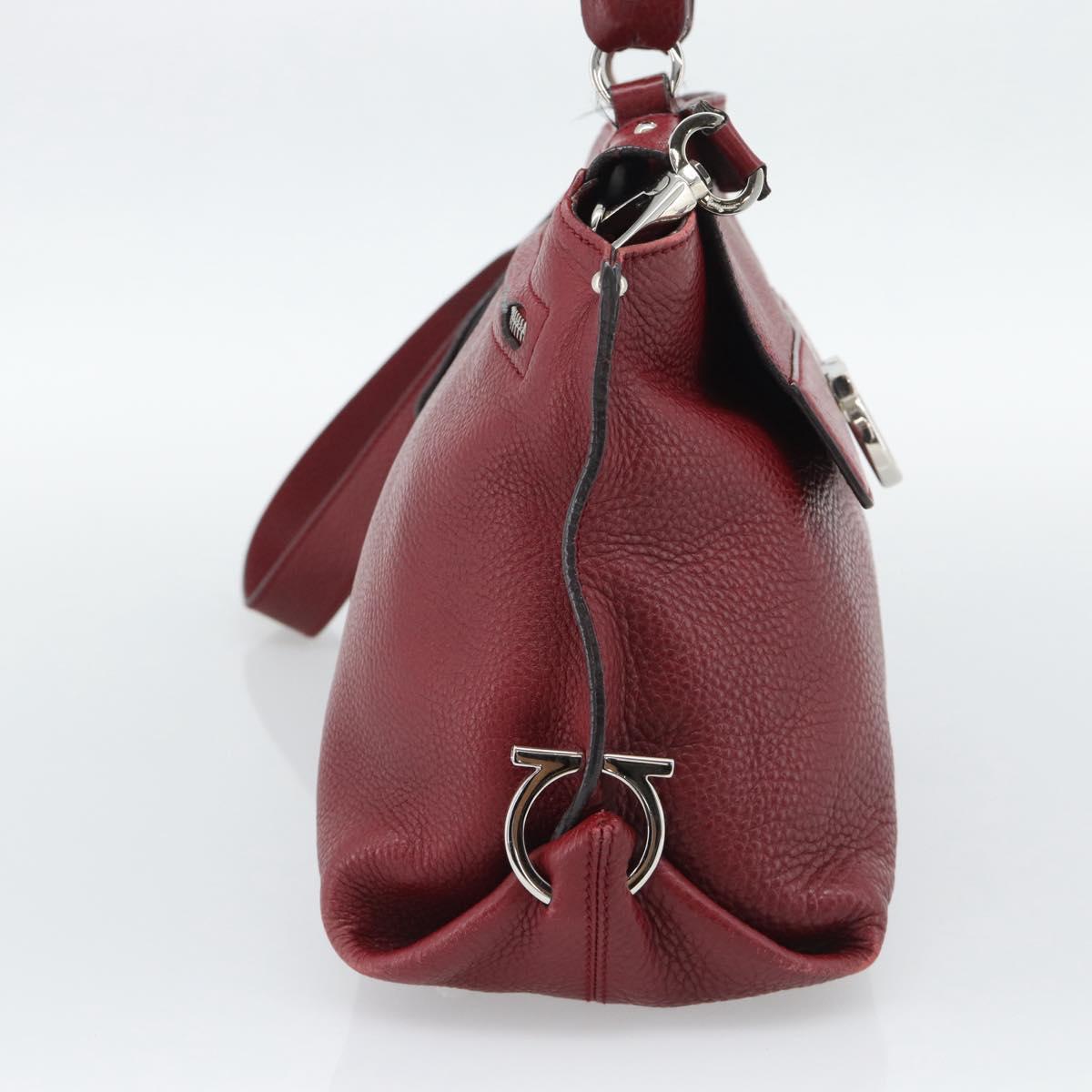 Salvatore Ferragamo Gancini Hand Bag Leather 2way Red Silver Auth gh2288A