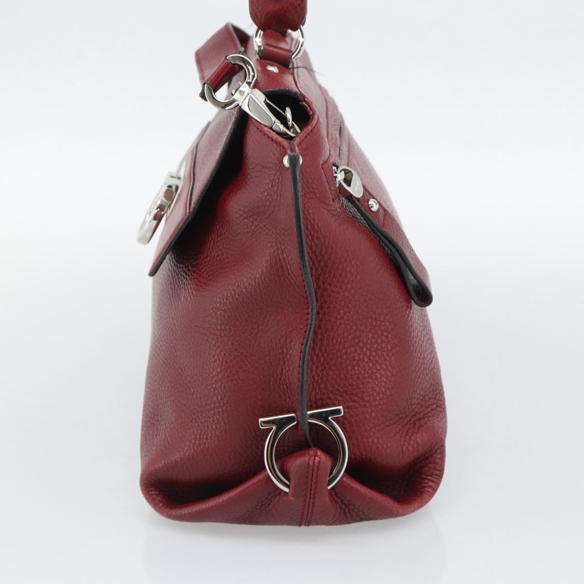 Salvatore Ferragamo Gancini Hand Bag Leather 2way Red Silver Auth gh2288A