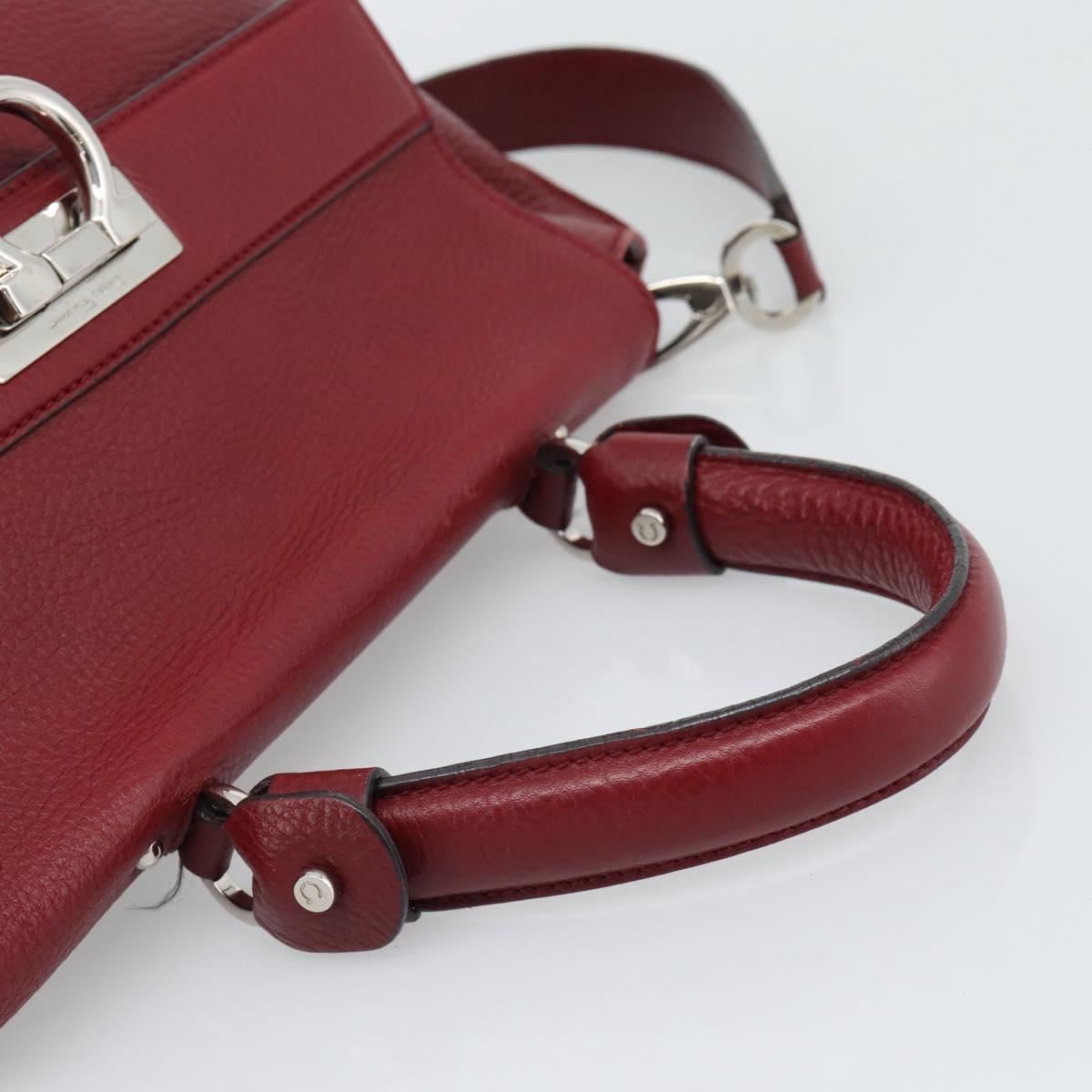 Salvatore Ferragamo Gancini Hand Bag Leather 2way Red Silver Auth gh2288A
