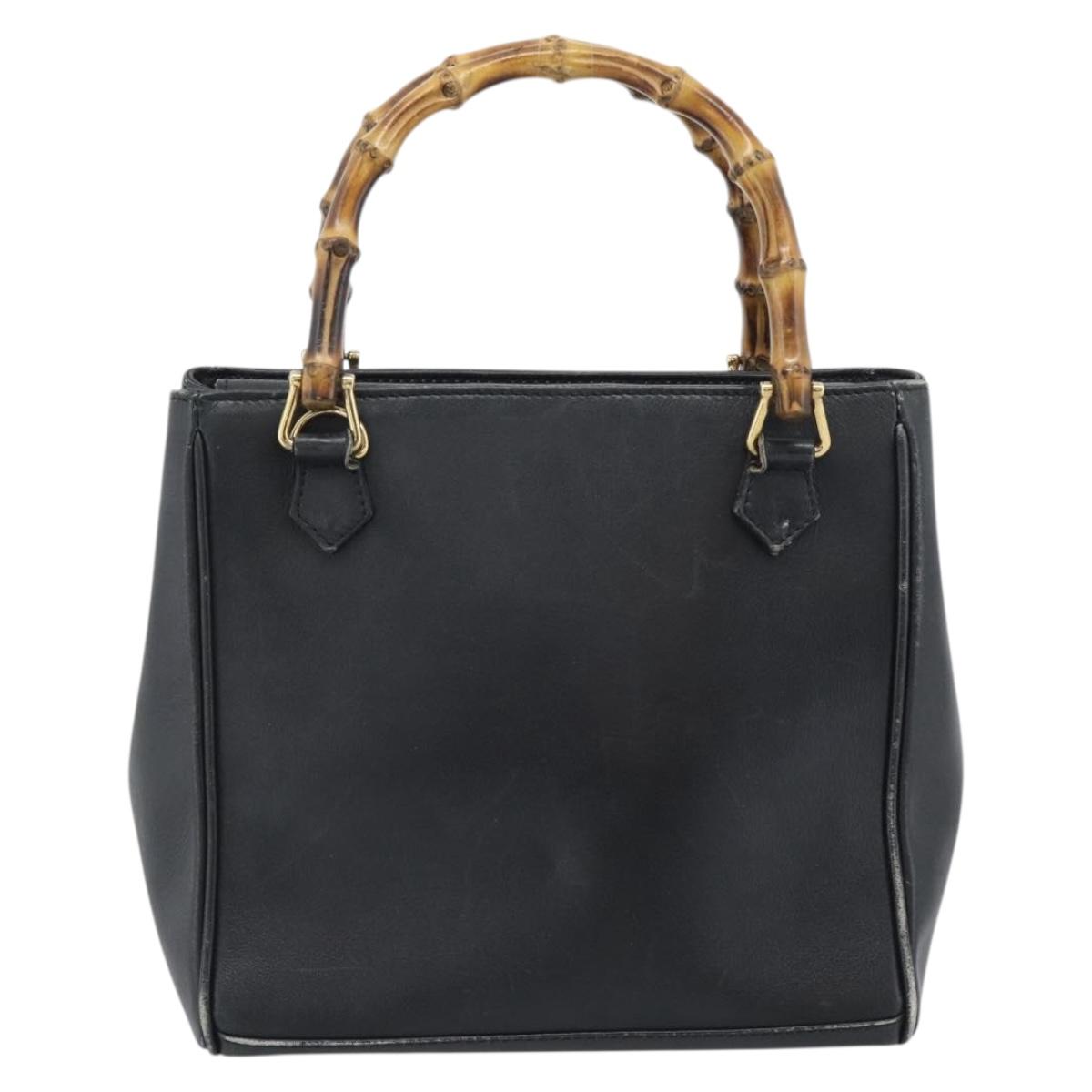 GUCCI Bamboo Hand Bag Leather Outlet Black Gold Tone 000 123 0316 Auth gh2298