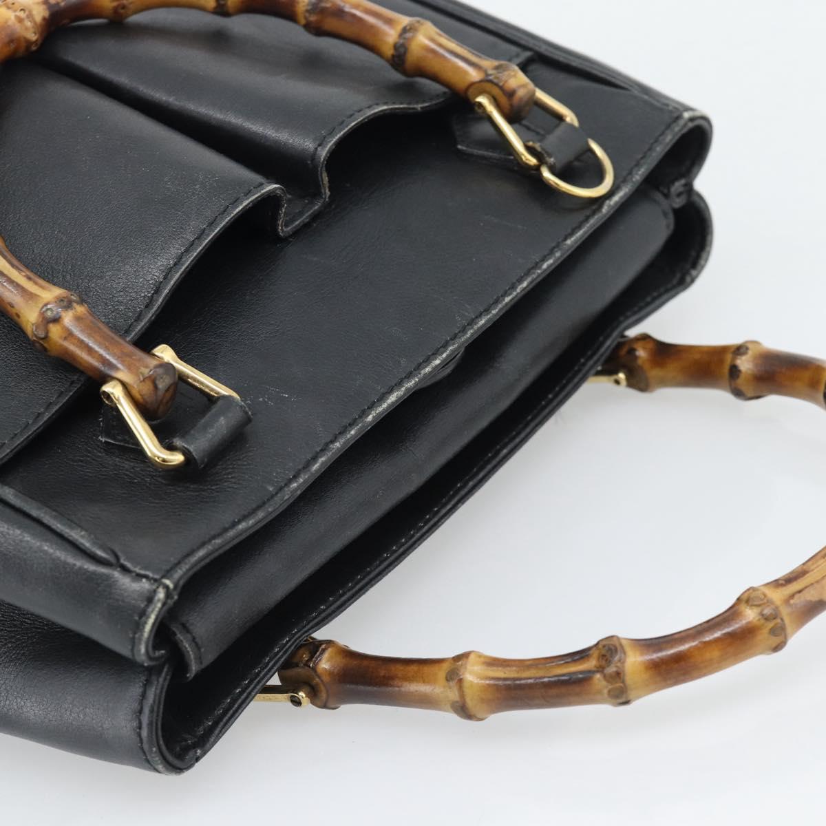 GUCCI Bamboo Hand Bag Leather Outlet Black Gold Tone 000 123 0316 Auth gh2298