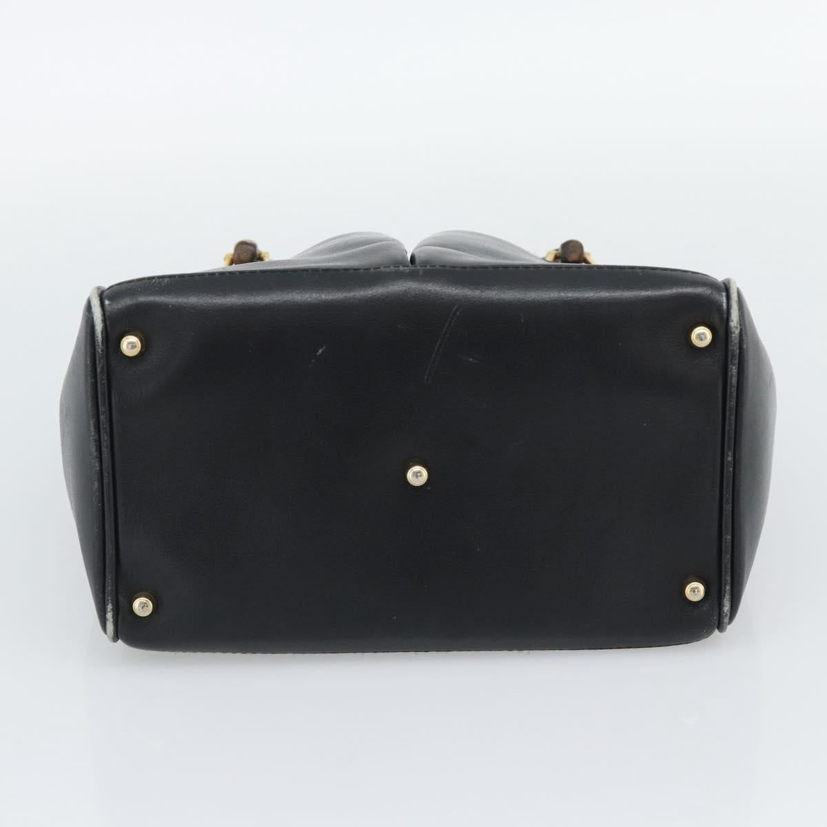 GUCCI Bamboo Hand Bag Leather Outlet Black Gold Tone 000 123 0316 Auth gh2298
