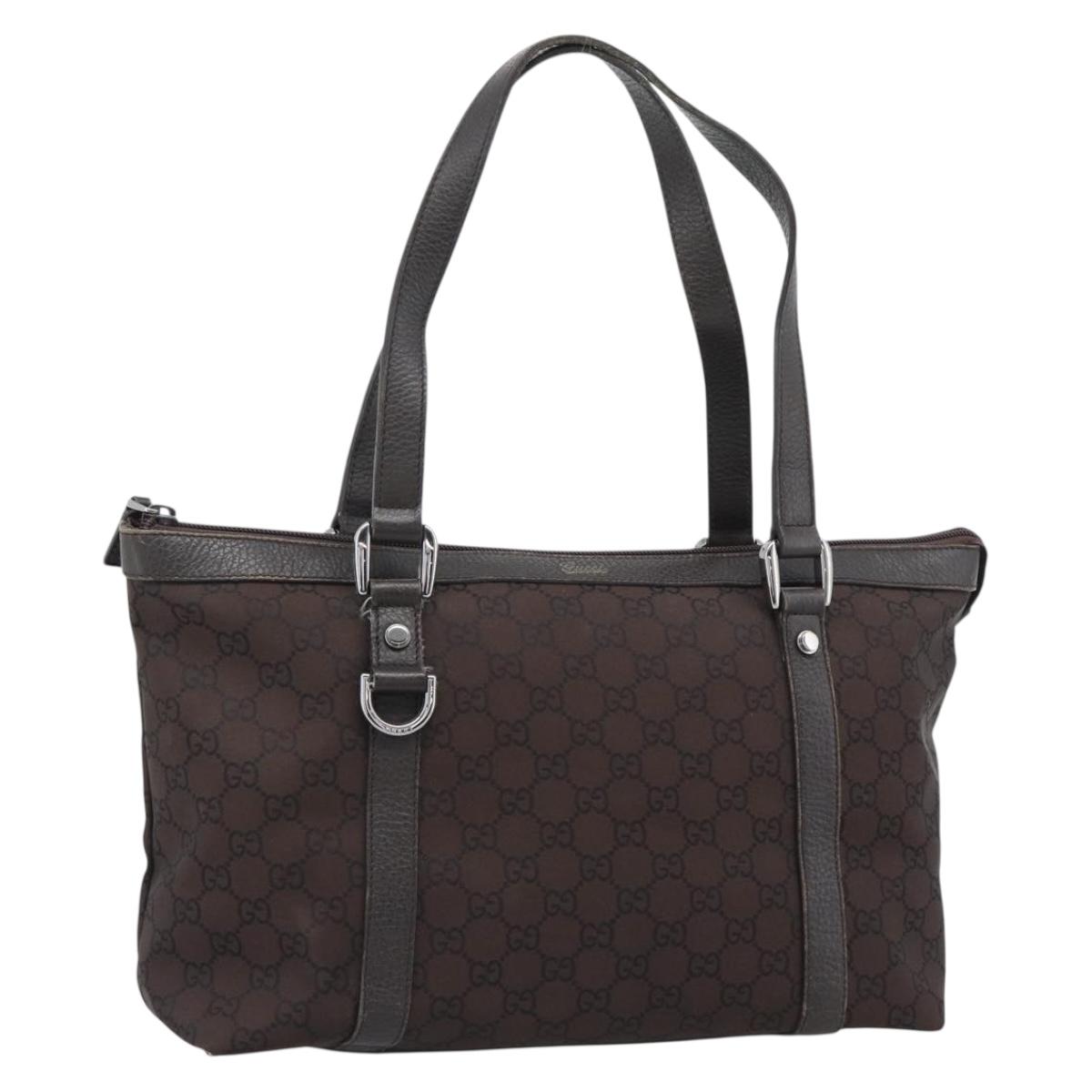 GUCCI GG Canvas Abbey Tote Bag Outlet Dark Brown Silver 268640 Auth gh2299