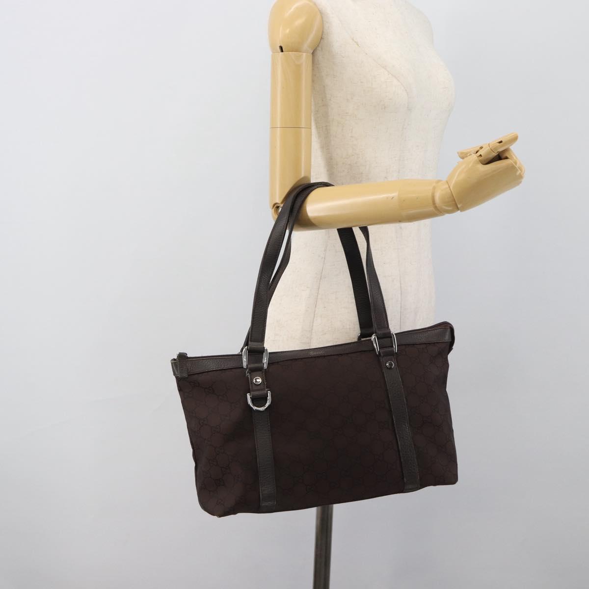 GUCCI GG Canvas Abbey Tote Bag Outlet Dark Brown Silver 268640 Auth gh2299