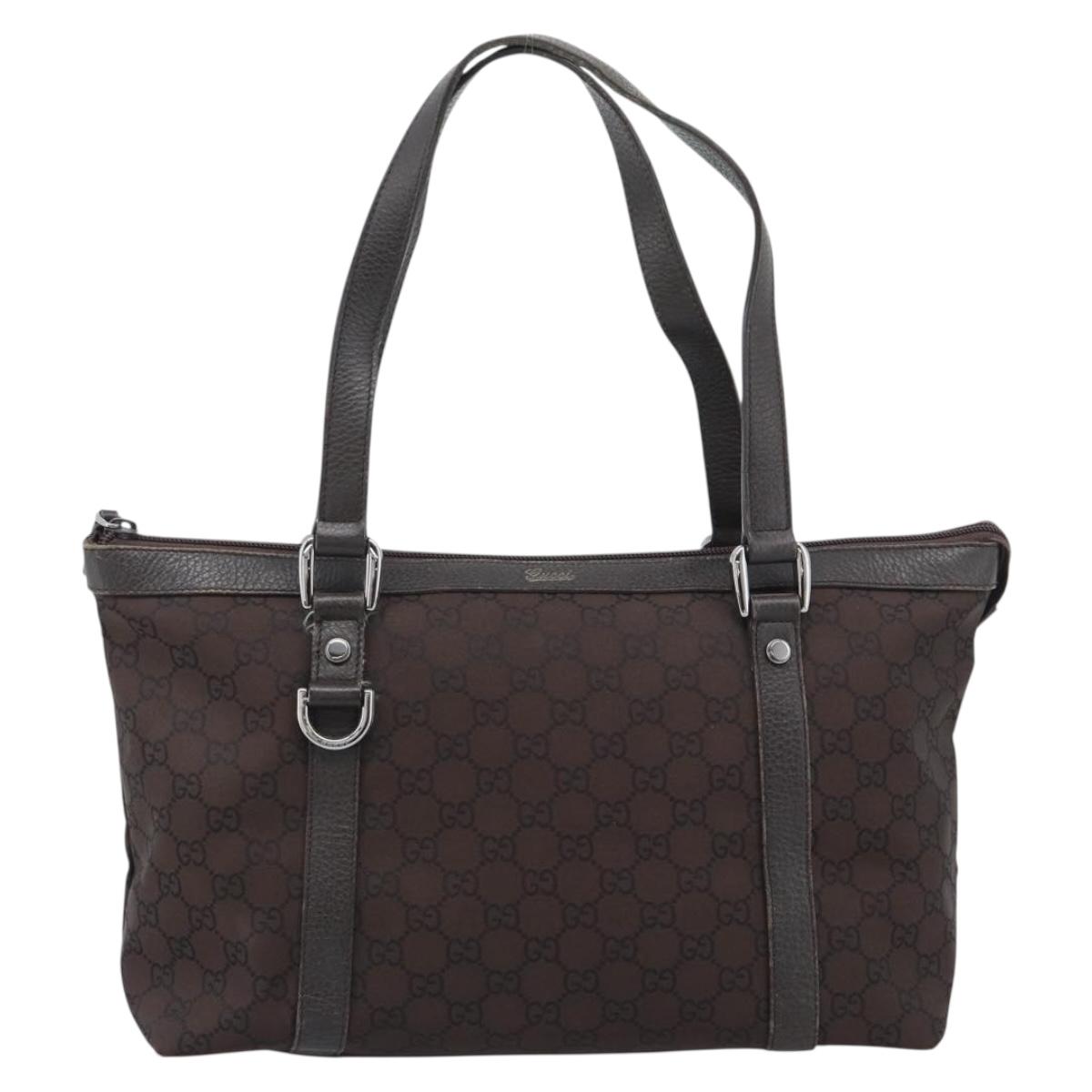 GUCCI GG Canvas Abbey Tote Bag Outlet Dark Brown Silver 268640 Auth gh2299