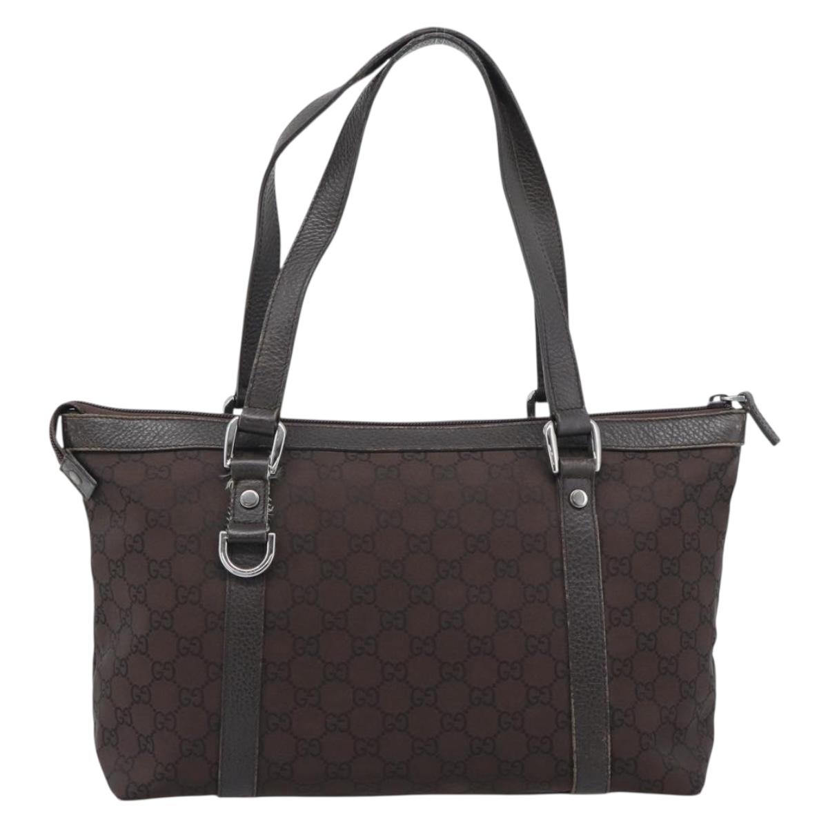 GUCCI GG Canvas Abbey Tote Bag Outlet Dark Brown Silver 268640 Auth gh2299