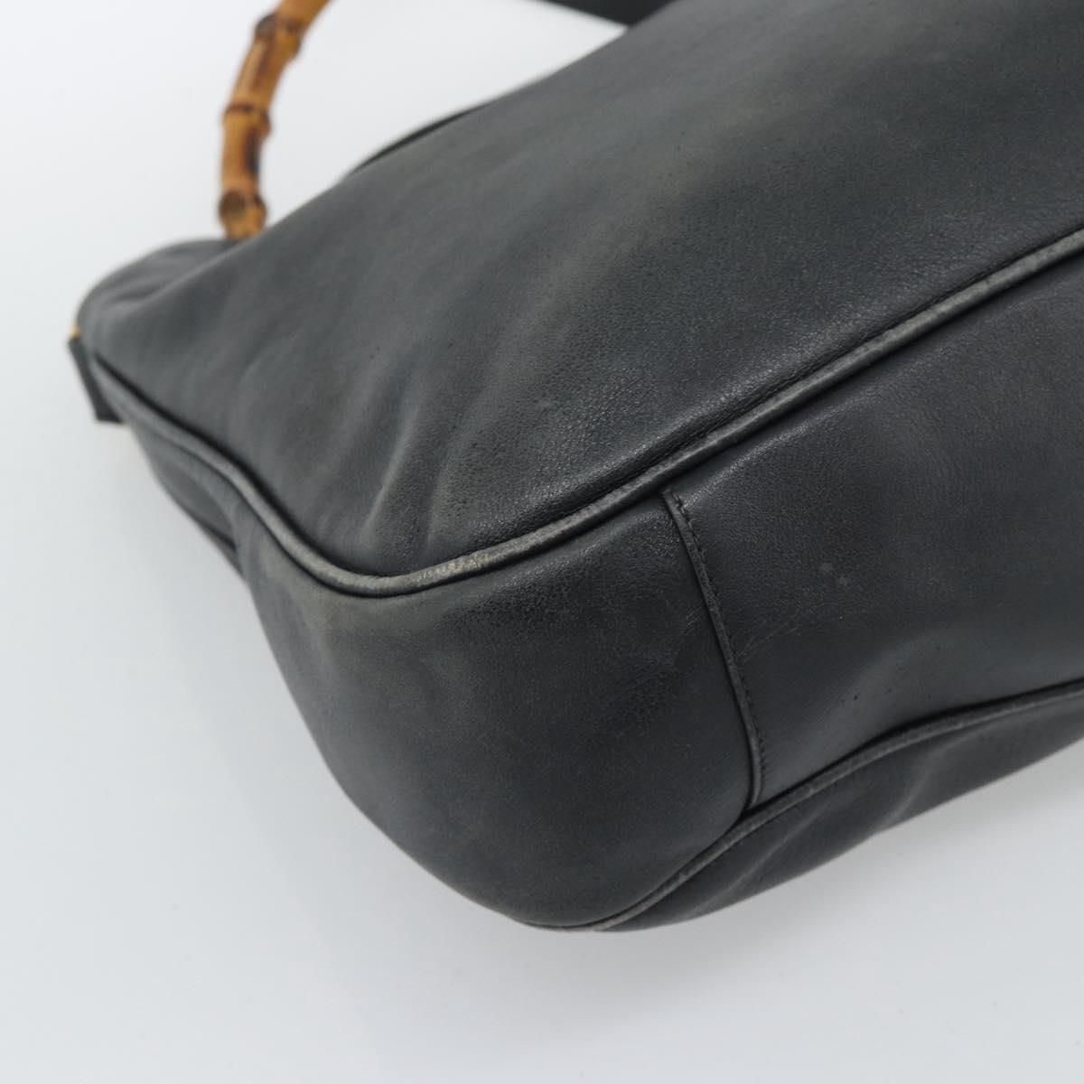GUCCI Bamboo Hand Bag Leather 2way Black Gold Tone 001 1577 2615 Auth gh2300