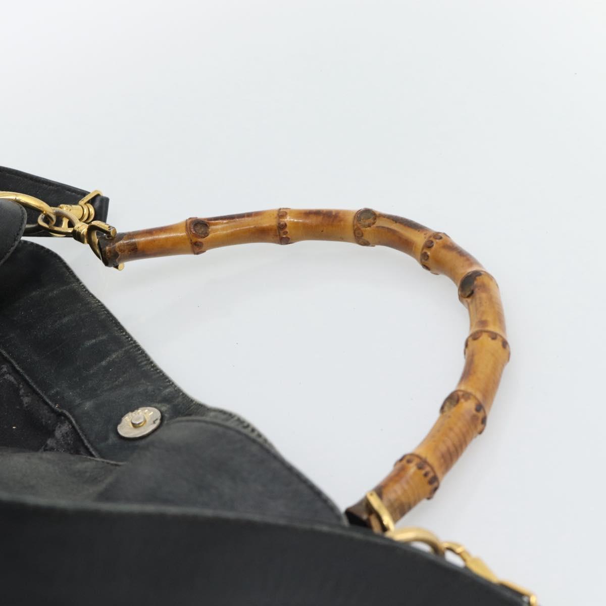 GUCCI Bamboo Hand Bag Leather 2way Black Gold Tone 001 1577 2615 Auth gh2300