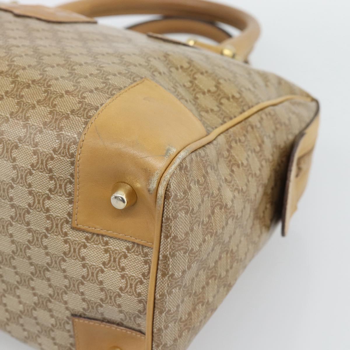 CELINE Macadam Hand Bag PVC Leather Beige Gold Tone Auth gh2301