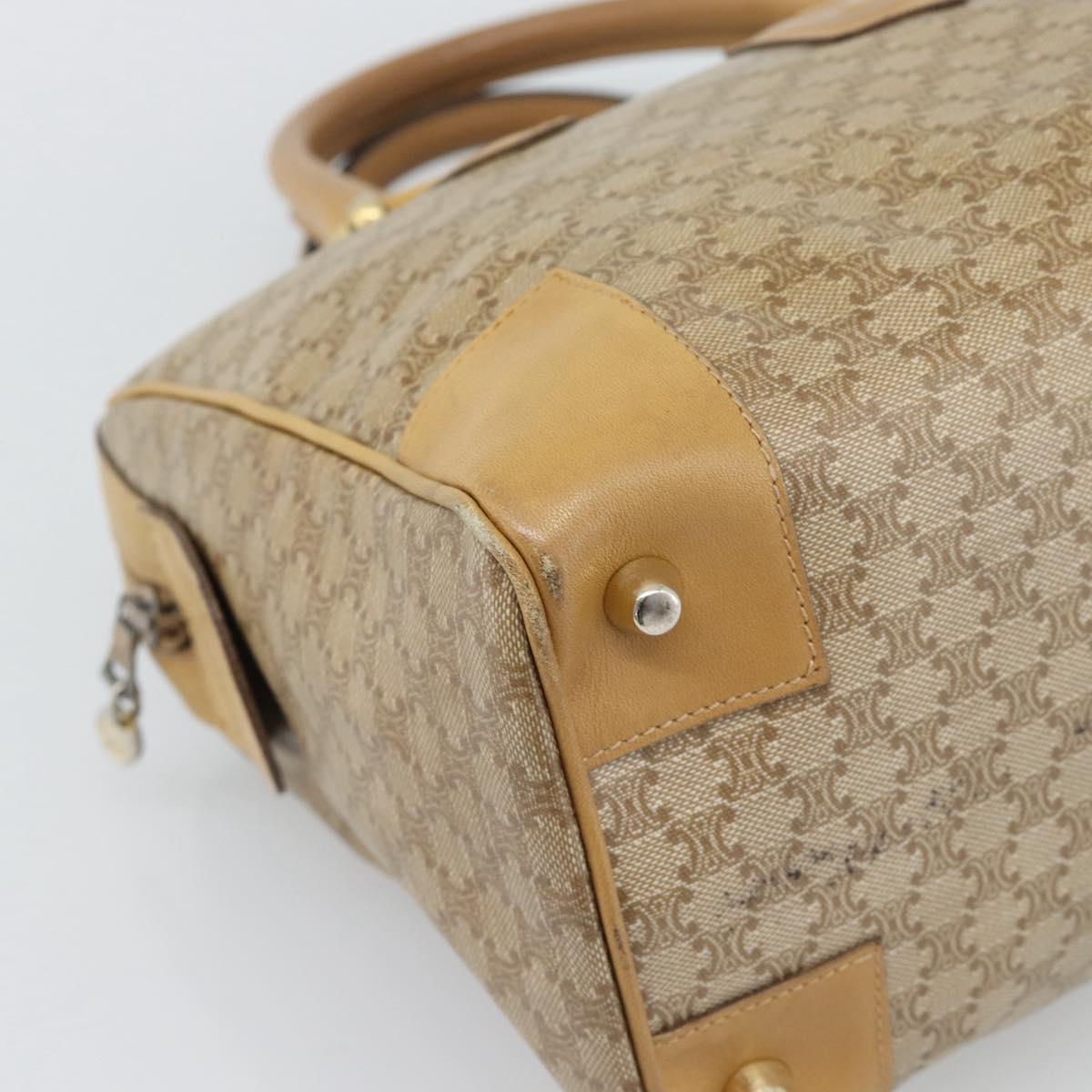 CELINE Macadam Hand Bag PVC Leather Beige Gold Tone Auth gh2301