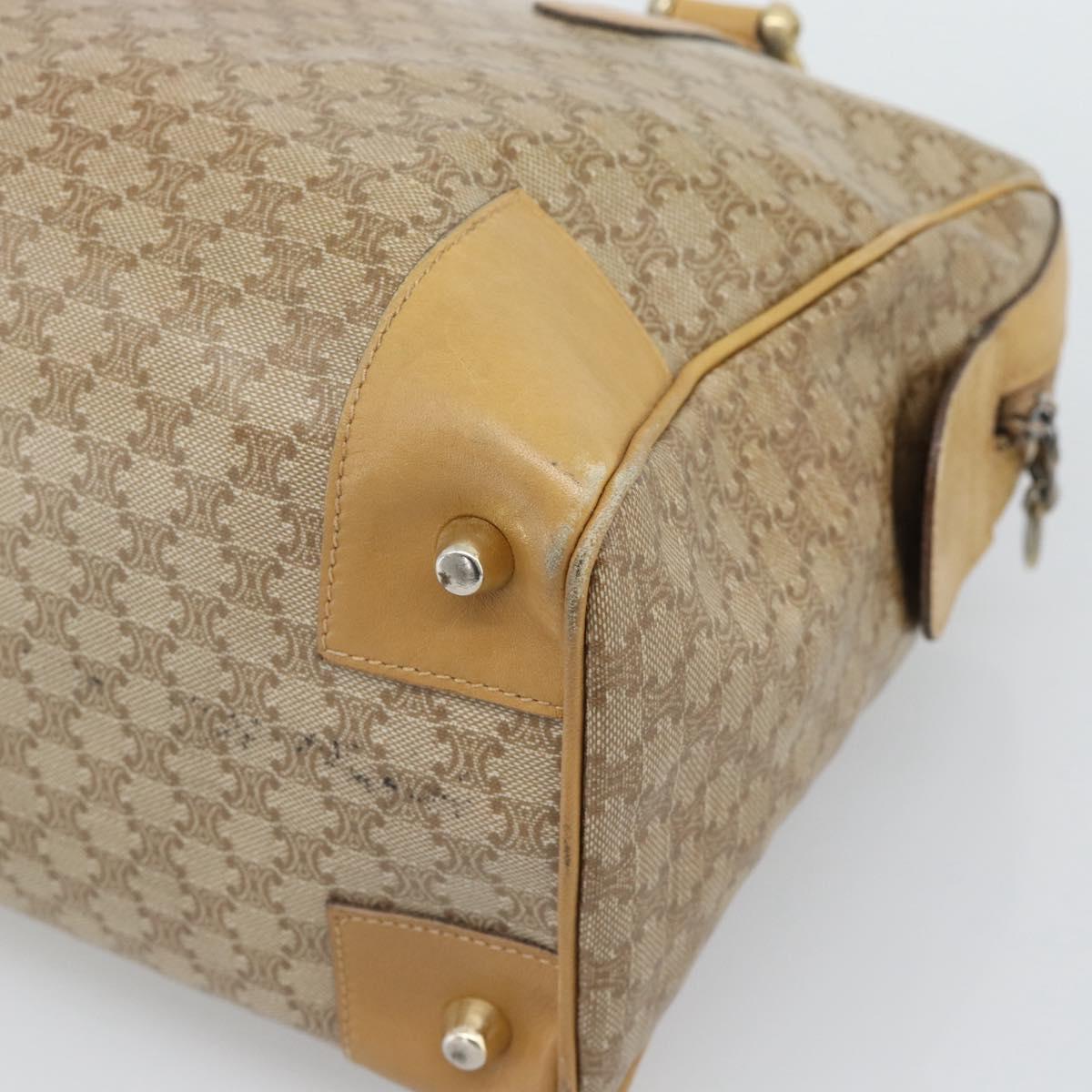 CELINE Macadam Hand Bag PVC Leather Beige Gold Tone Auth gh2301