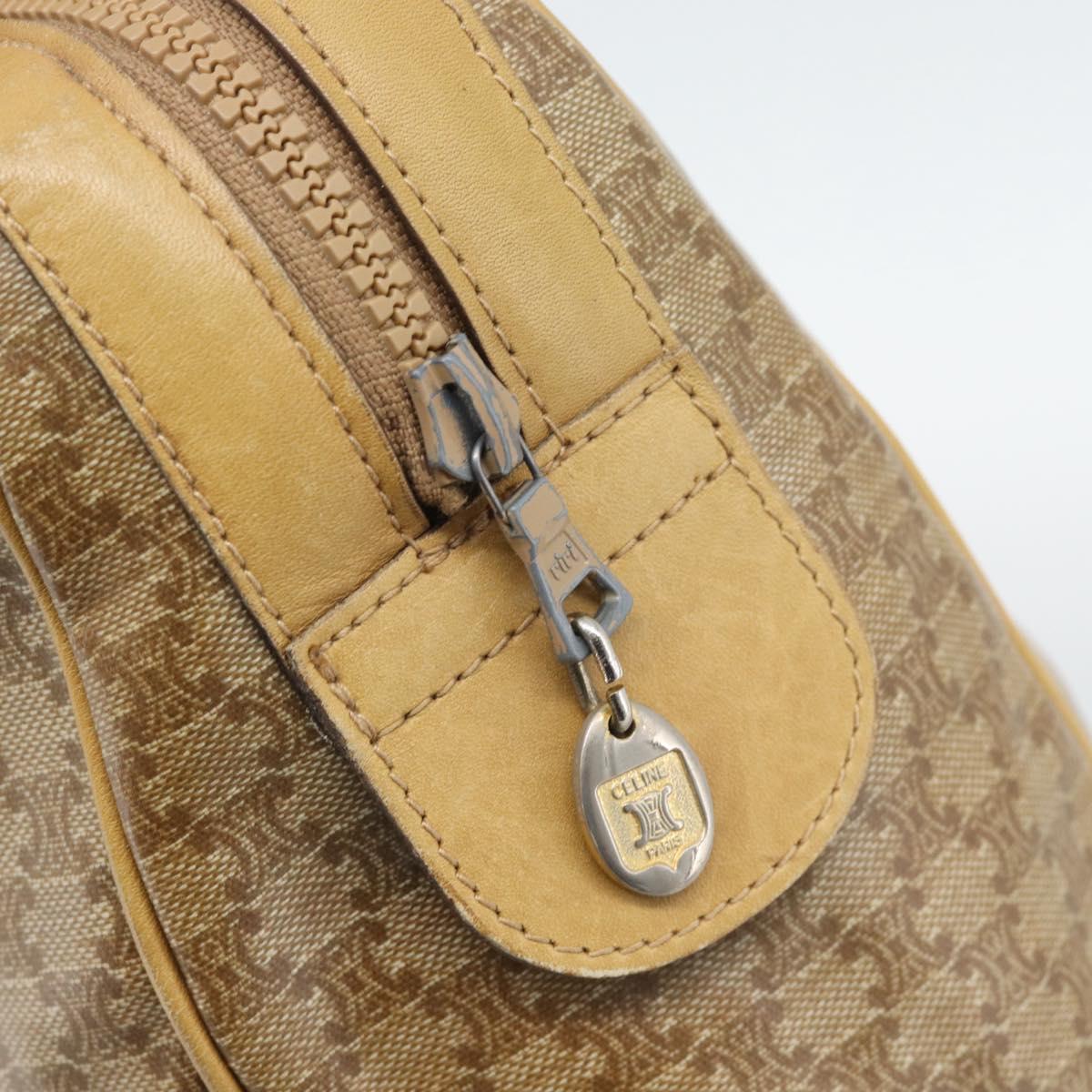 CELINE Macadam Hand Bag PVC Leather Beige Gold Tone Auth gh2301