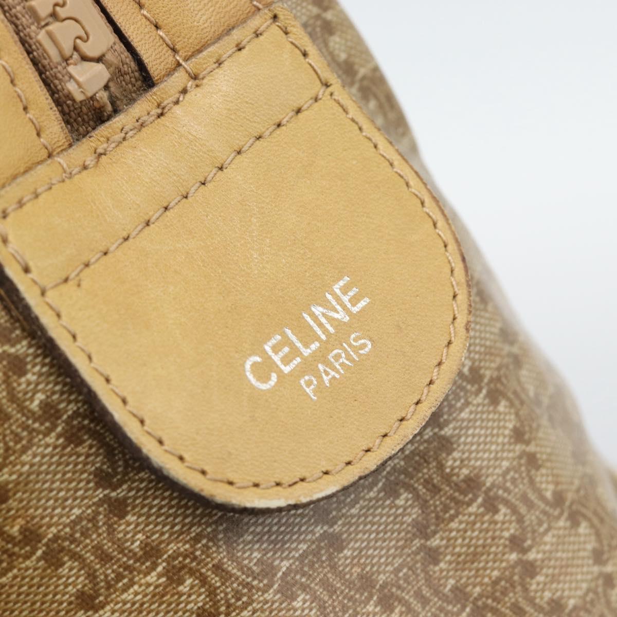 CELINE Macadam Hand Bag PVC Leather Beige Gold Tone Auth gh2301
