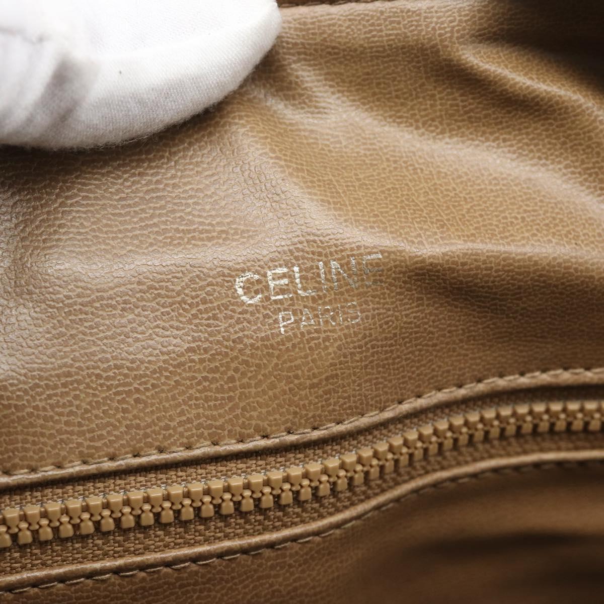 CELINE Macadam Hand Bag PVC Leather Beige Gold Tone Auth gh2301