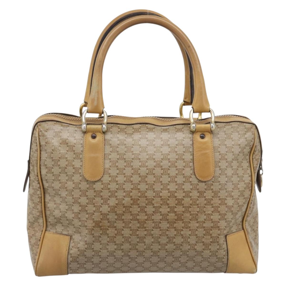 CELINE Macadam Hand Bag PVC Leather Beige Gold Tone Auth gh2301