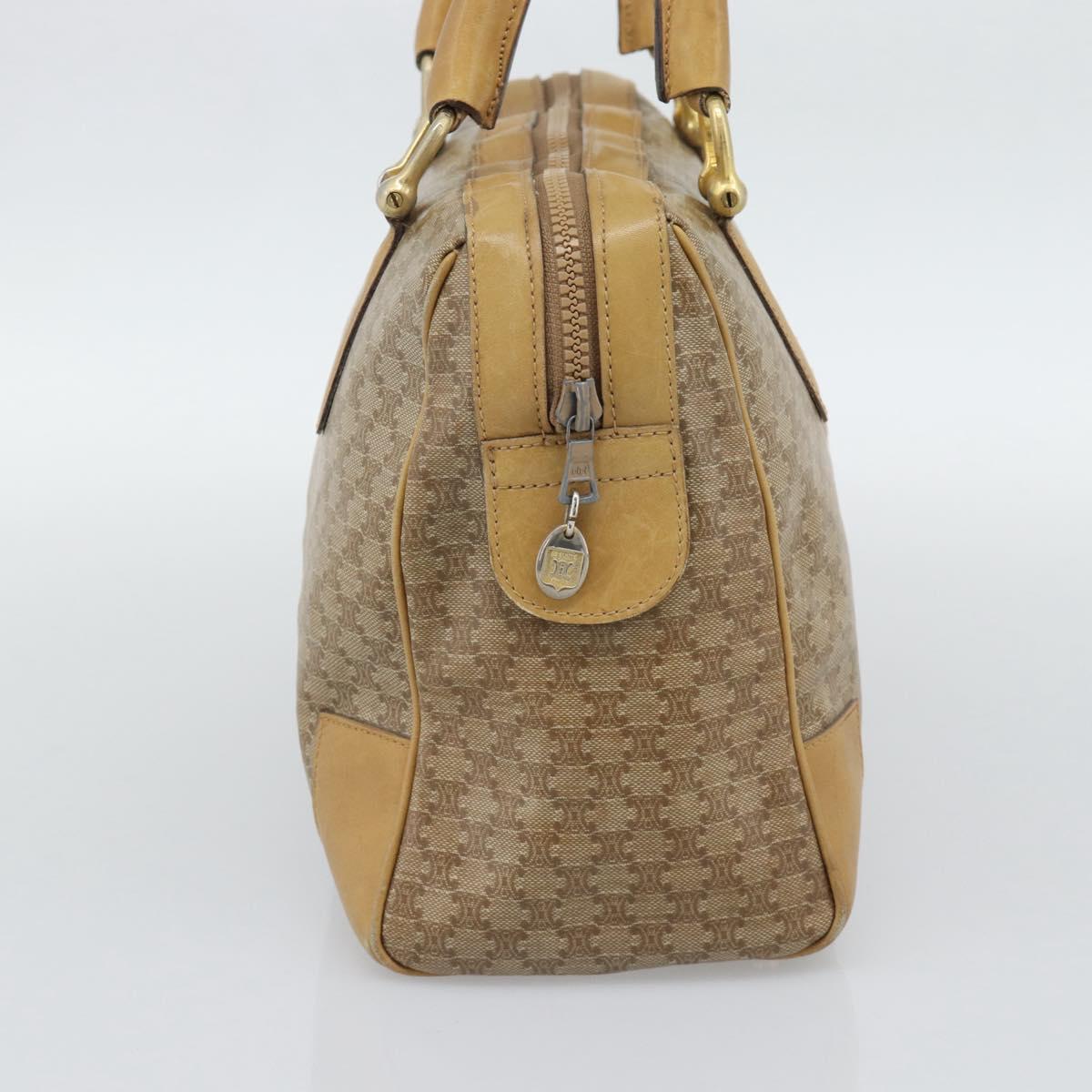 CELINE Macadam Hand Bag PVC Leather Beige Gold Tone Auth gh2301