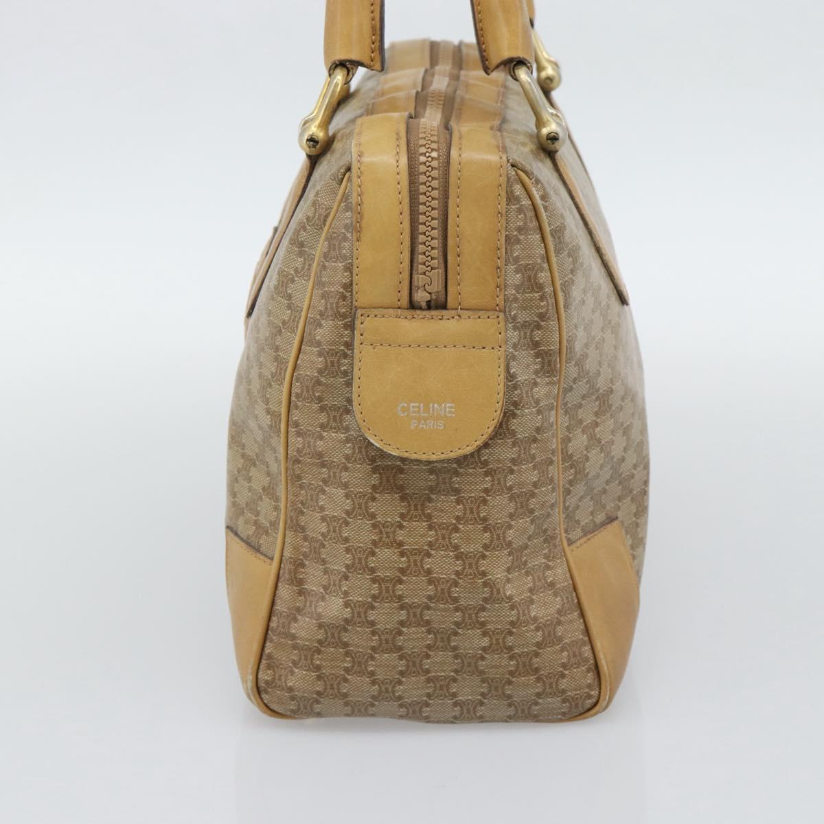 CELINE Macadam Hand Bag PVC Leather Beige Gold Tone Auth gh2301