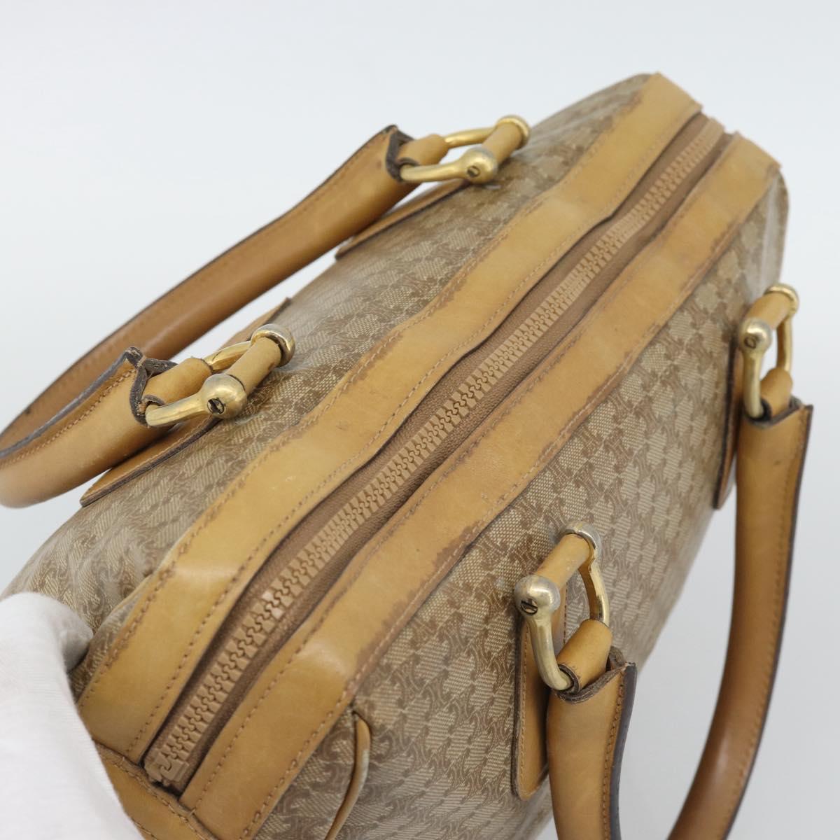 CELINE Macadam Hand Bag PVC Leather Beige Gold Tone Auth gh2301