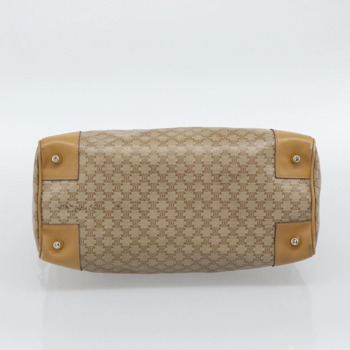 CELINE Macadam Hand Bag PVC Leather Beige Gold Tone Auth gh2301
