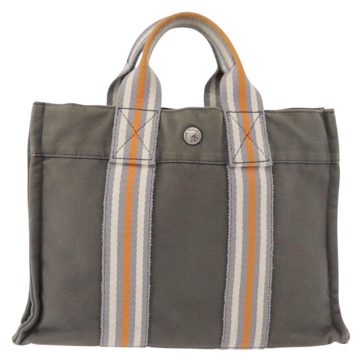 HERMES Fourre Tout PM Hand Bag Canvas Gray Silver Auth gh2302