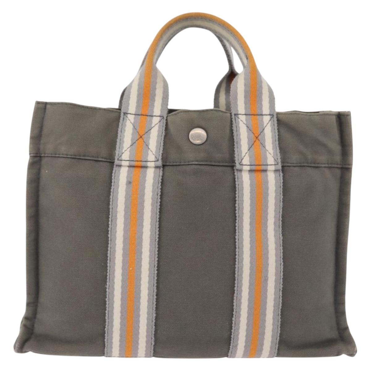 HERMES Fourre Tout PM Hand Bag Canvas Gray Silver Auth gh2302