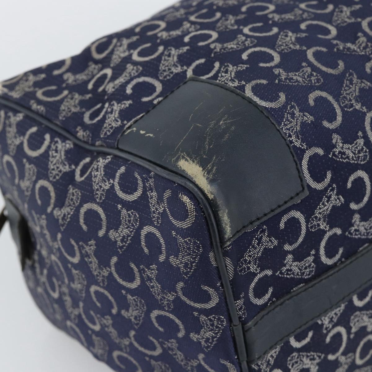 CELINE C Sulky Hand Bag Canvas Navy Gold Tone Auth gh2303
