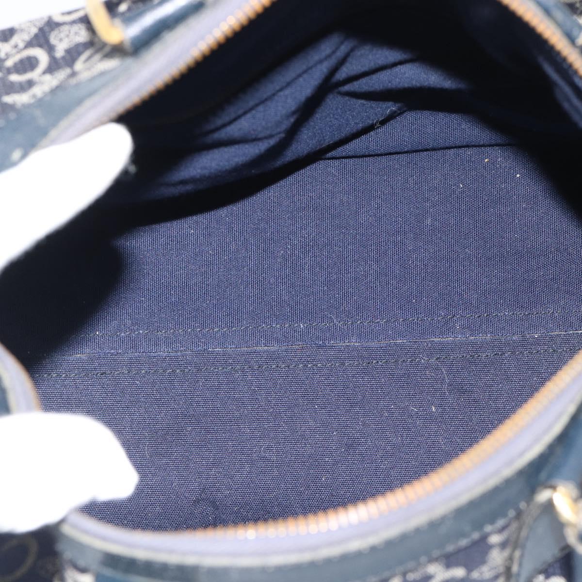 CELINE C Sulky Hand Bag Canvas Navy Gold Tone Auth gh2303